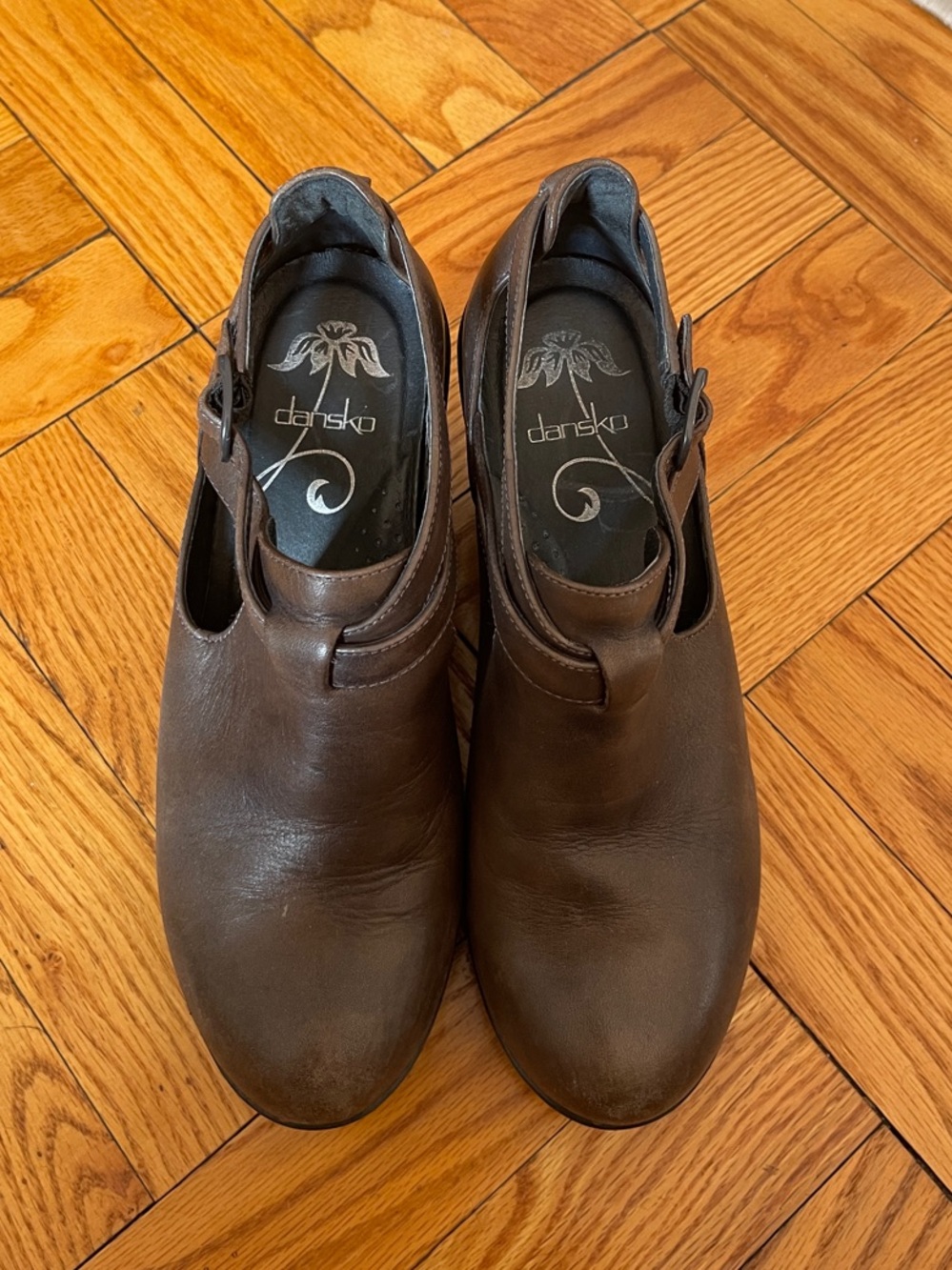 Dansko Brown Leather Wedge Mary Jane Clog - Picture 4 of 6
